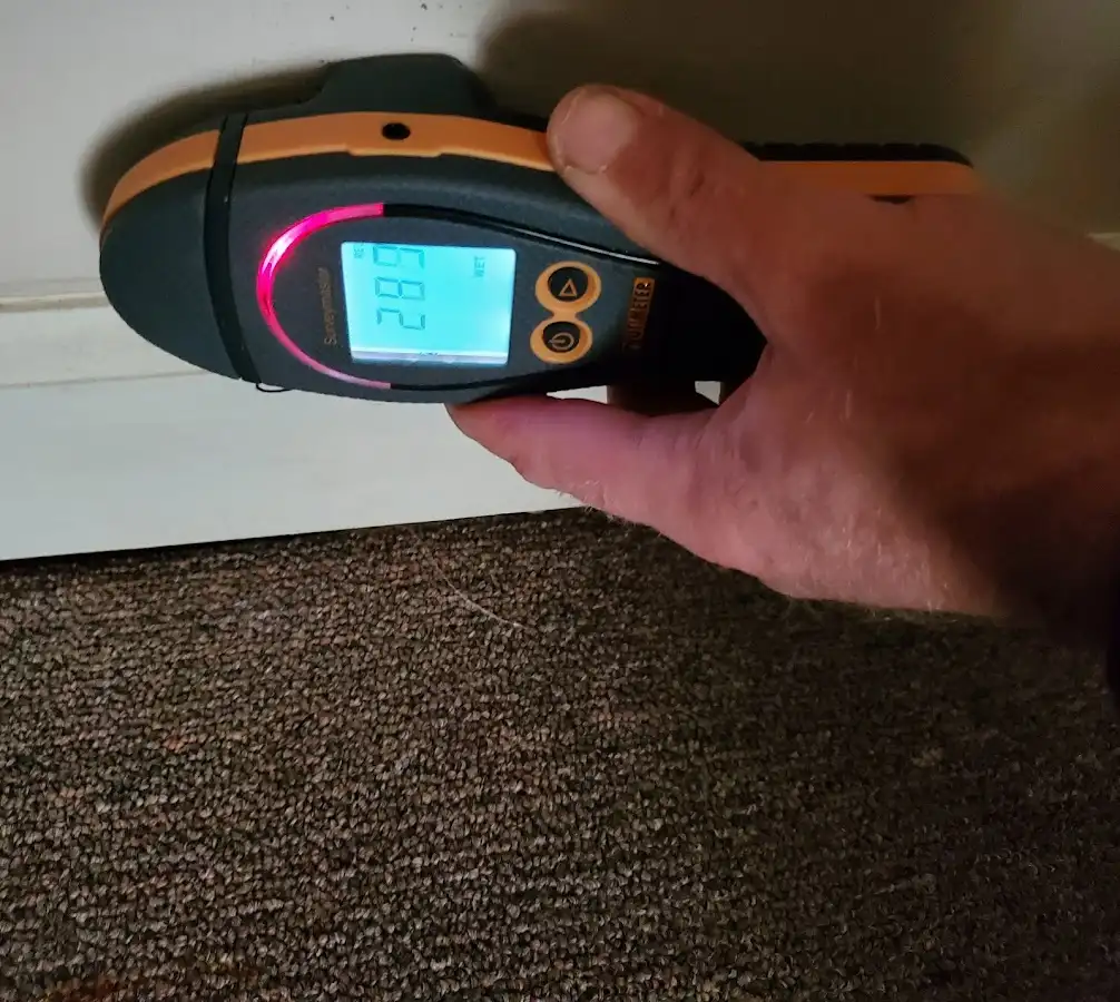 Moisture detection at baseboard during Burst Pipe Cleanup in Cherryland